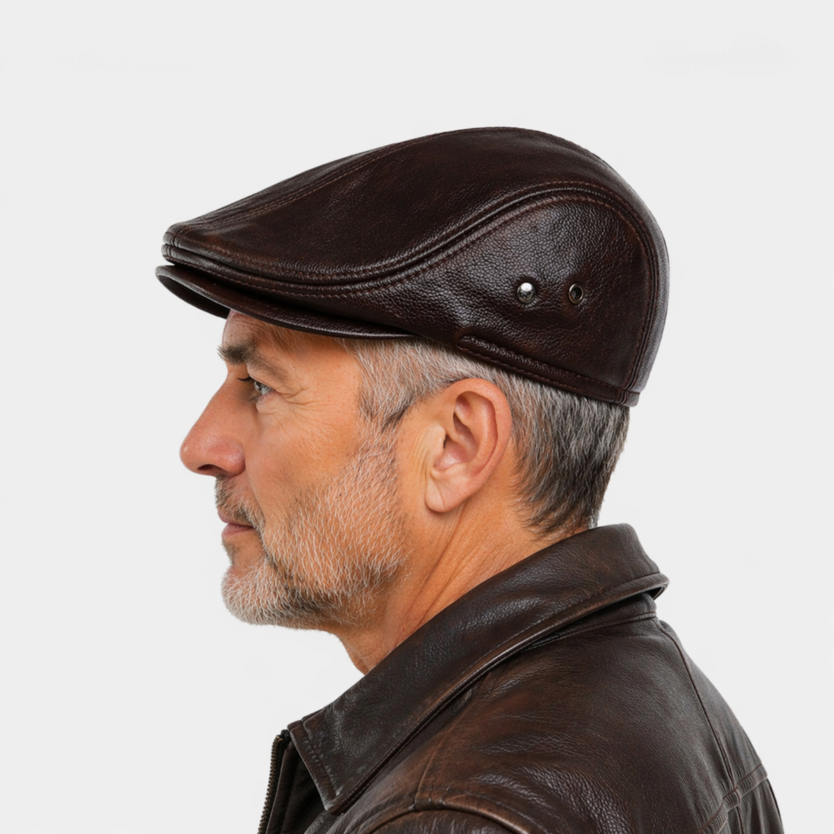 Béret lisse en cuir Marron foncé Vintage