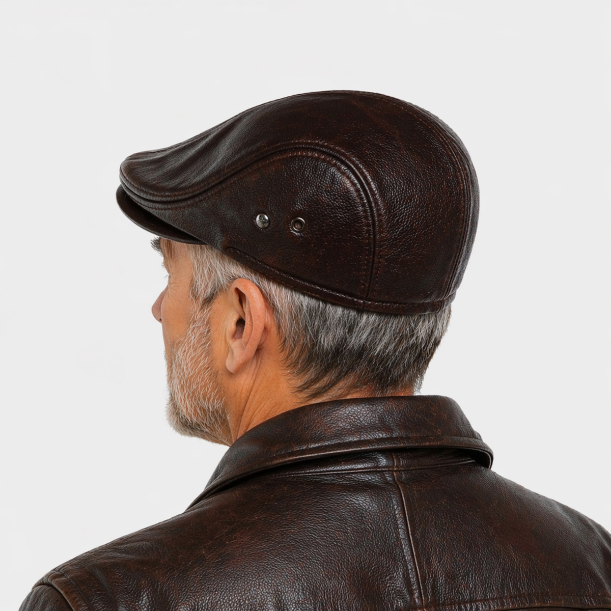 Béret lisse en cuir Marron foncé Vintage