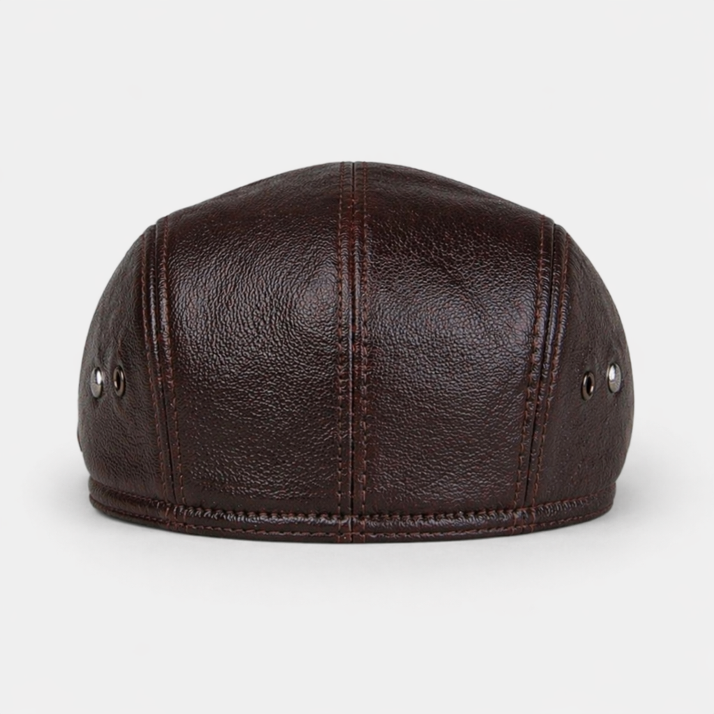 Béret lisse en cuir Marron foncé Vintage