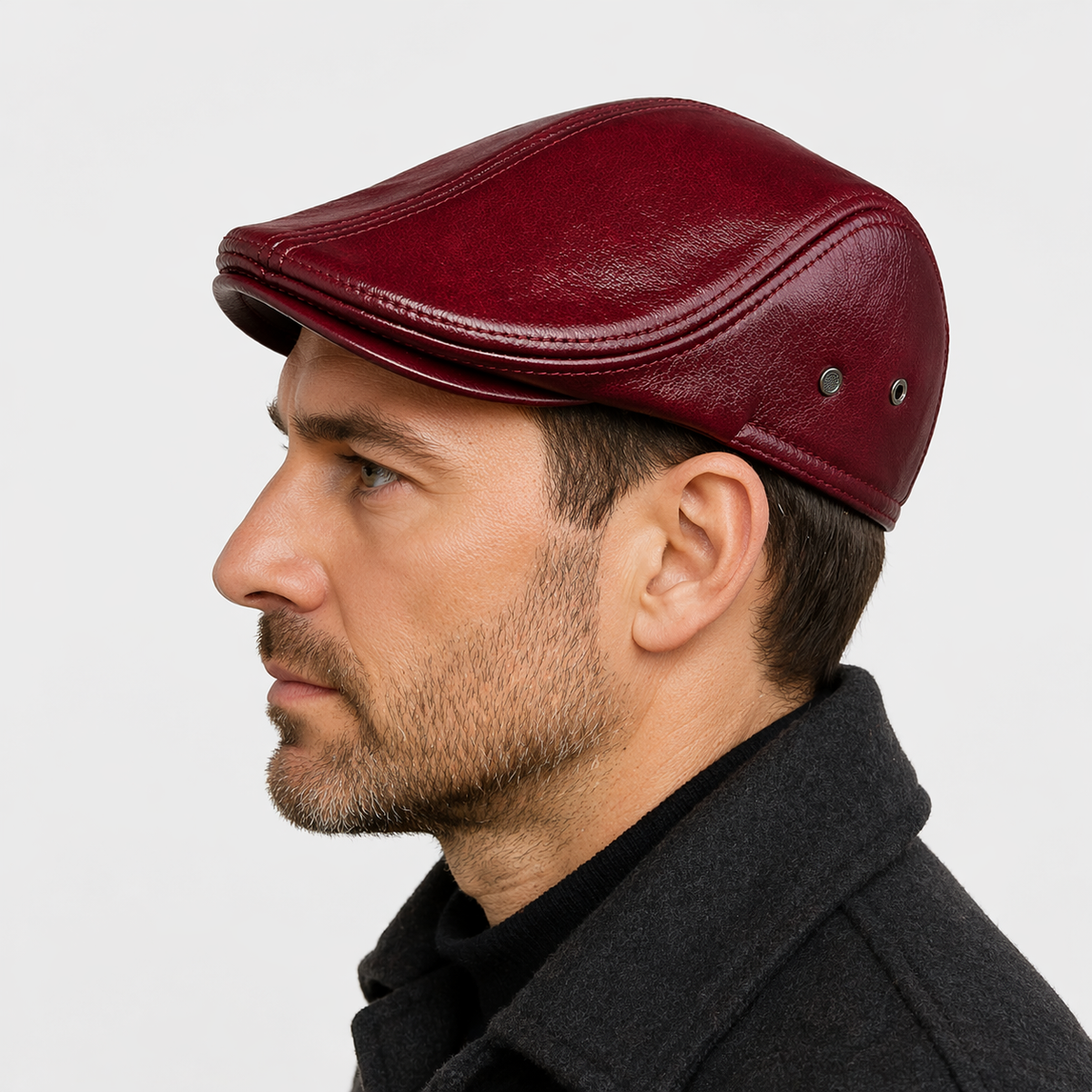 Casquette lisse en cuir rouge Vintage