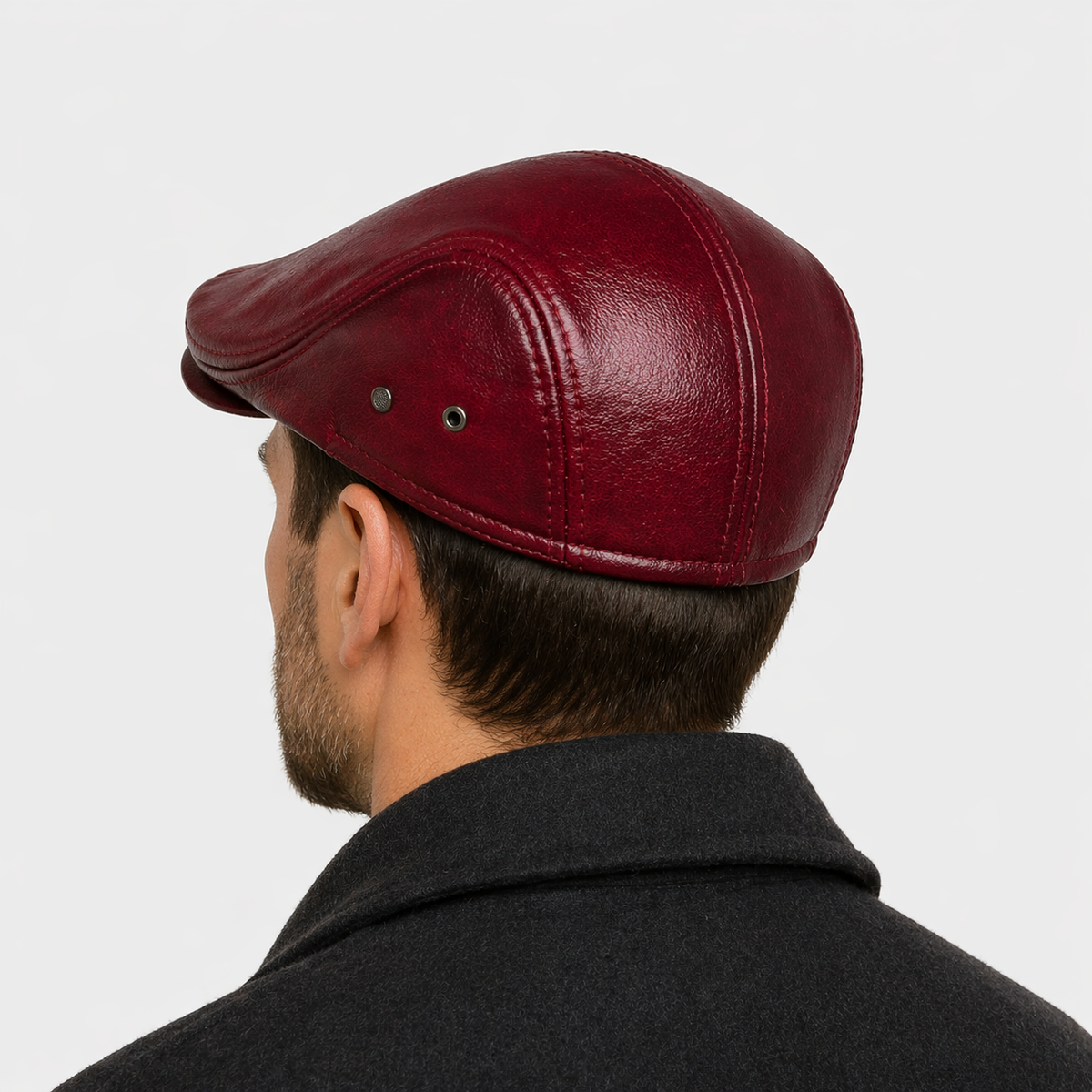 Casquette lisse en cuir rouge Vintage