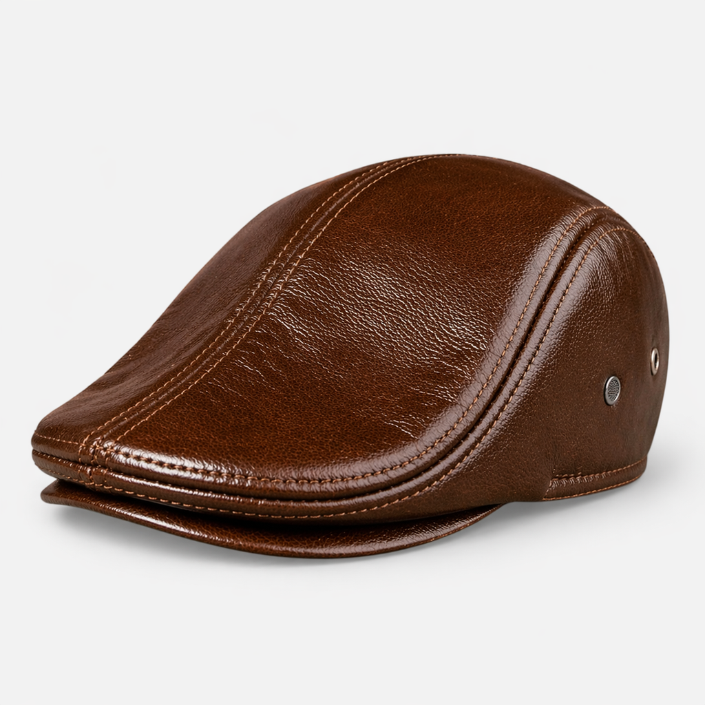 Chapeau lisse en cuir Marron Chic