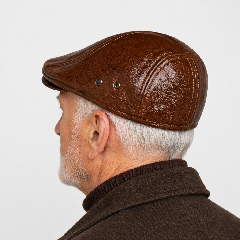 Chapeau lisse en cuir Marron Chic