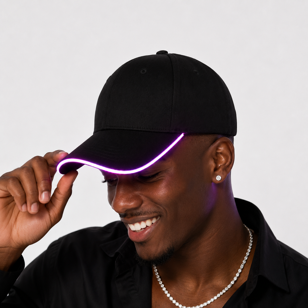 Couvre-Chef LED À Fibre Optique Noir