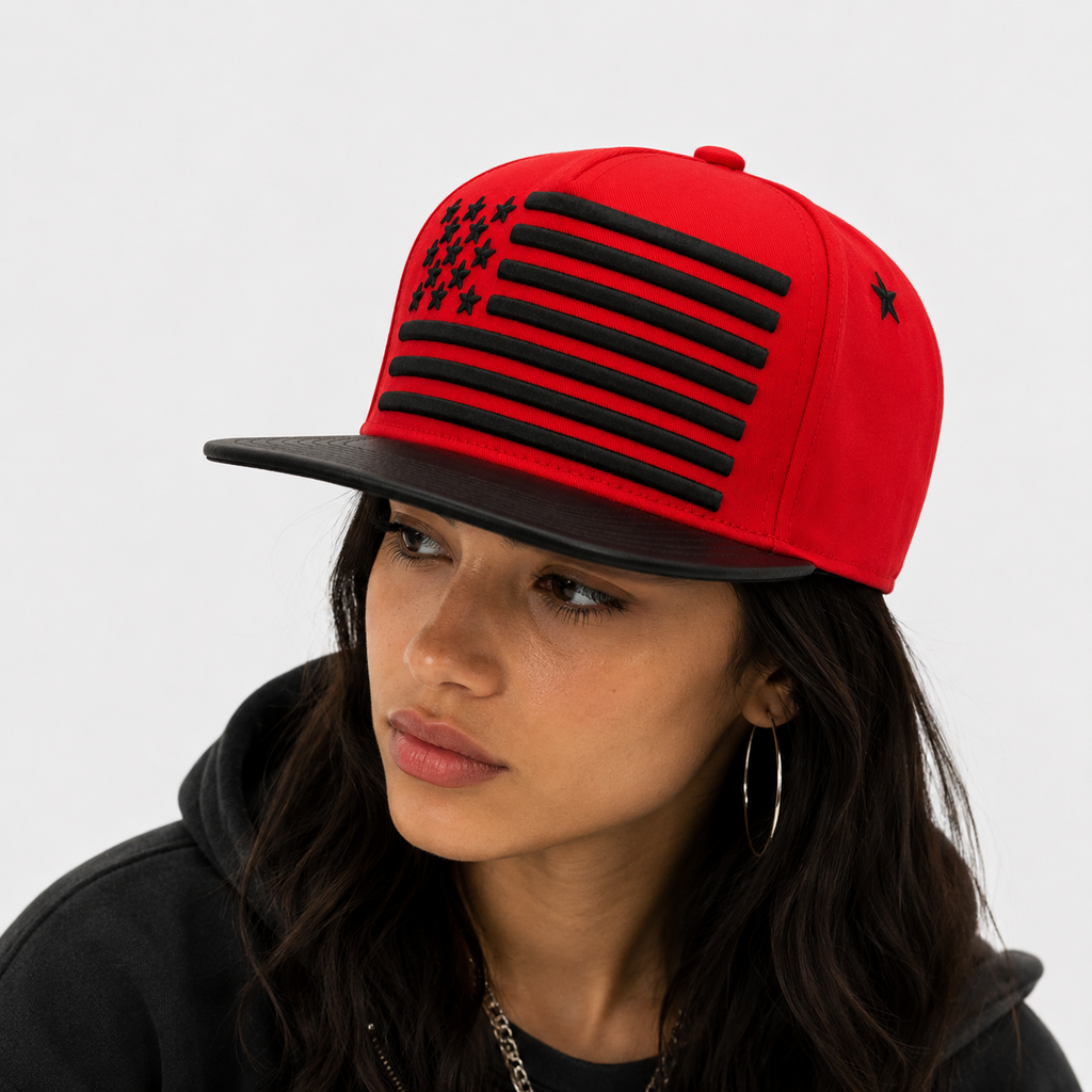 Couvre-Chef Rouge Et Noir Drapeau Américain Stylisé