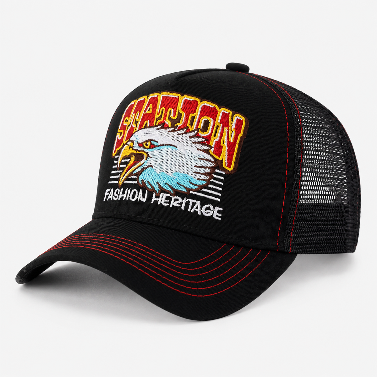 Couvre-Chef Coton Trucker En Maille Motif Aigle Brodé