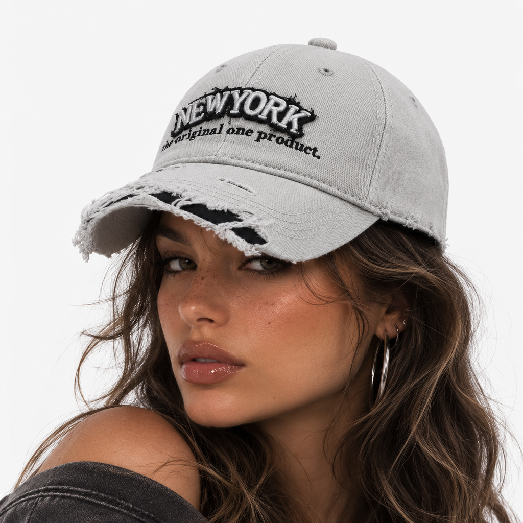Couvre-Chef Broderie NEW YORK Visière Effilochée
