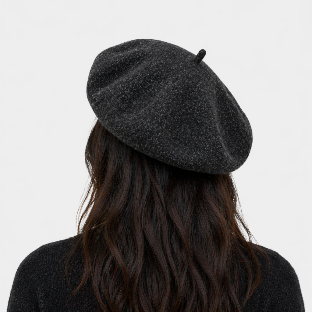 Béret Unisexe Gris foncé Français en laine