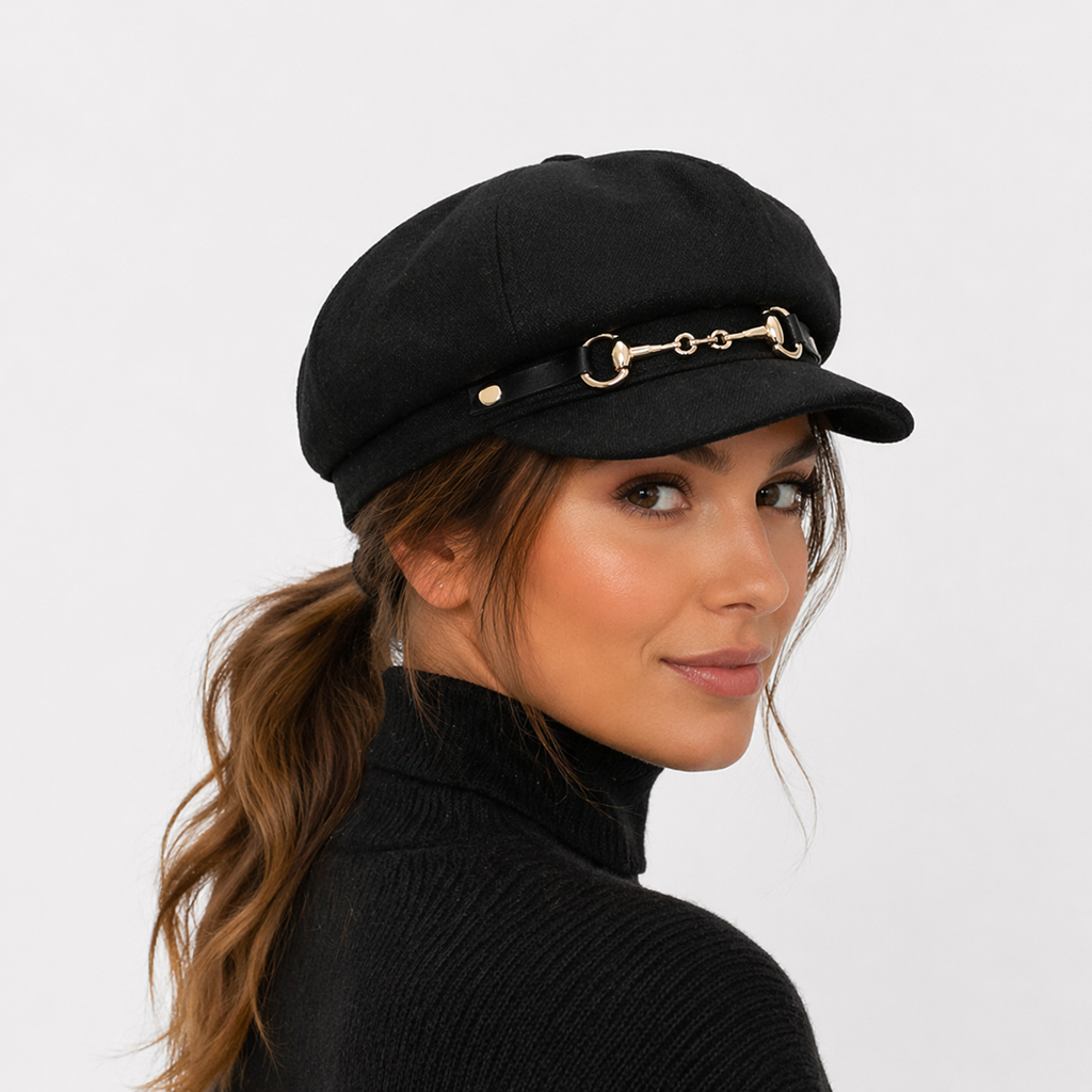 Couvre chef Noir avec embout métallique pour femme