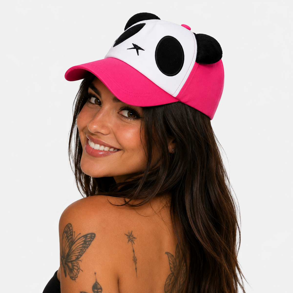 Couvre-Chef Panda Rose Blanc Et Noir