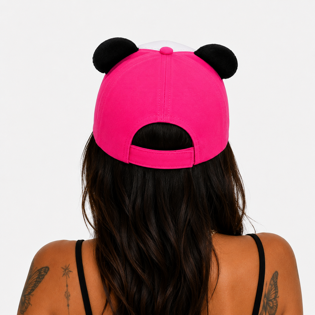 Couvre-Chef Panda Rose Blanc Et Noir