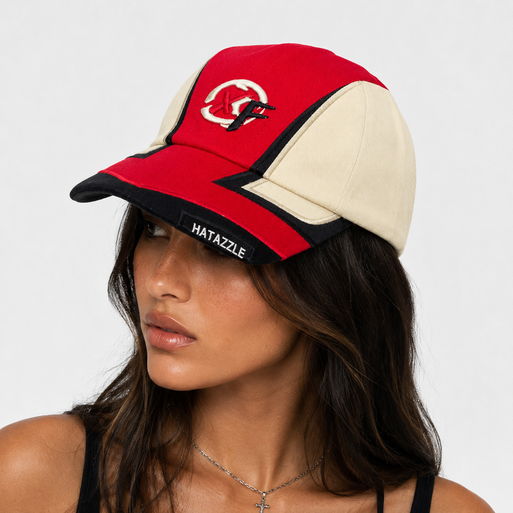 Couvre-Chef En Coton Rouge Beige Et Noir