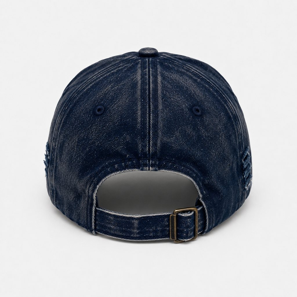 Couvre-Chef Bleu Marine Délavé Broderie De Texte