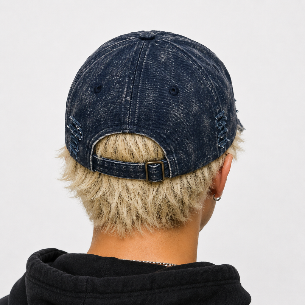 Couvre-Chef Bleu Marine Délavé Broderie De Texte