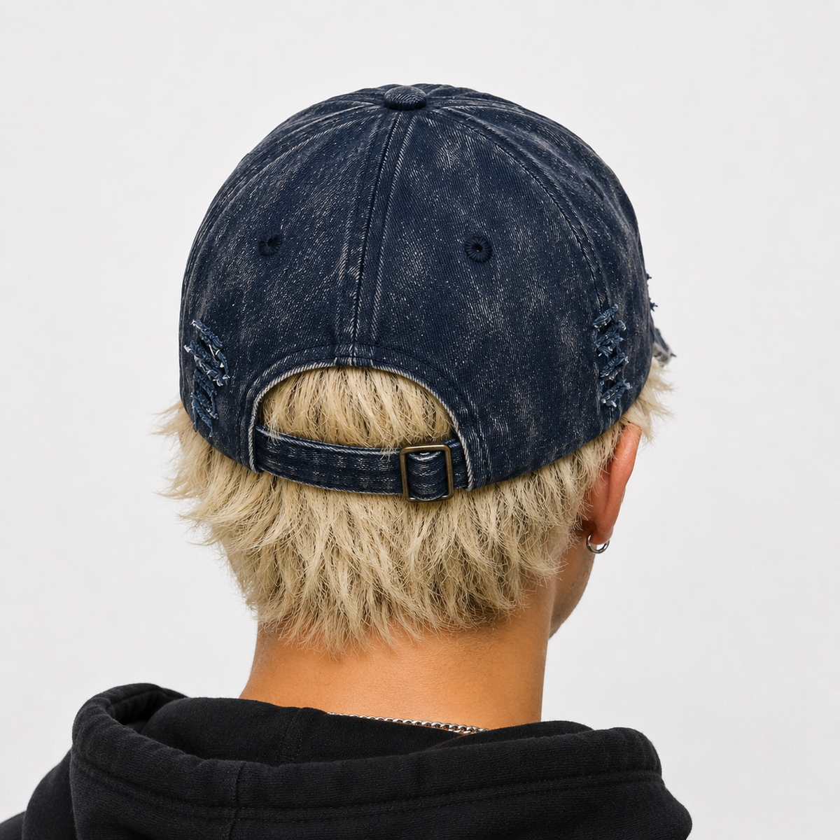 Couvre-Chef Bleu Marine Délavé Broderie De Texte
