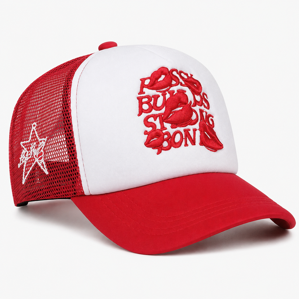 Couvre-Chef Trucker À Filet Broderie Lèvres Rouges