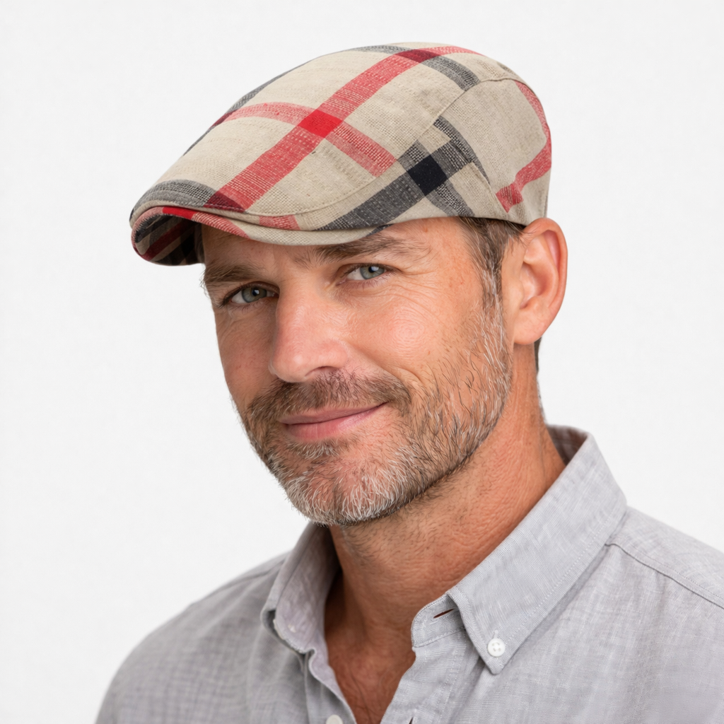 Casquette Plate Anglaise Beige & Rouge