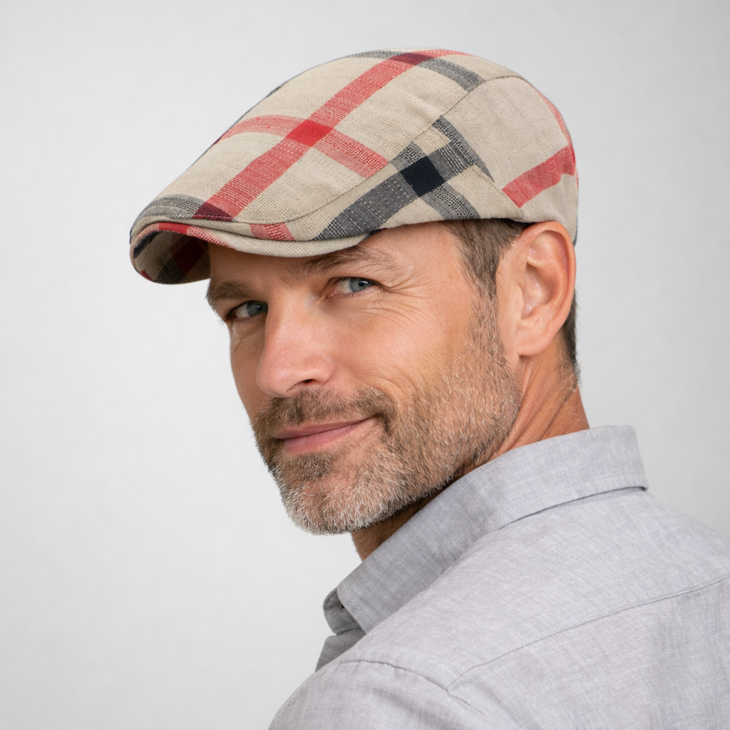 Casquette Plate Anglaise Beige & Rouge