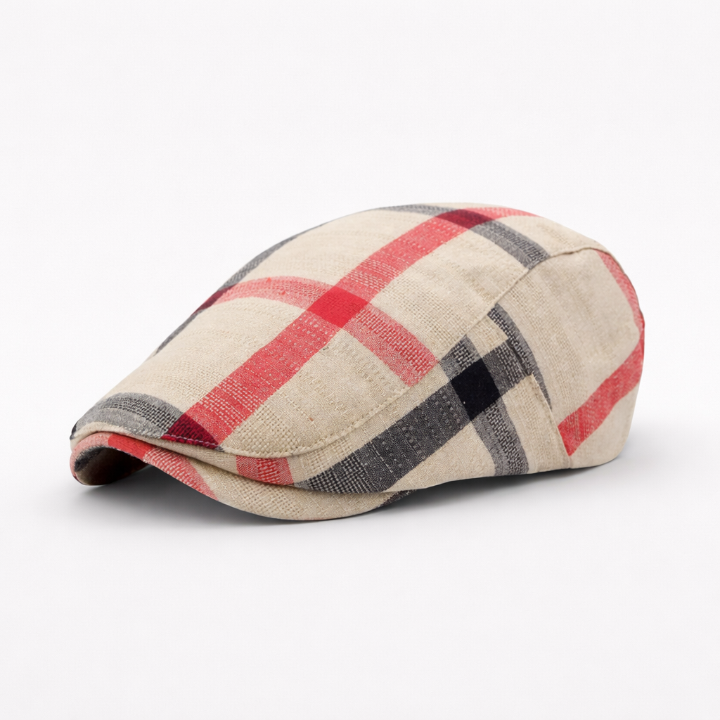 Casquette Plate Anglaise Beige & Rouge