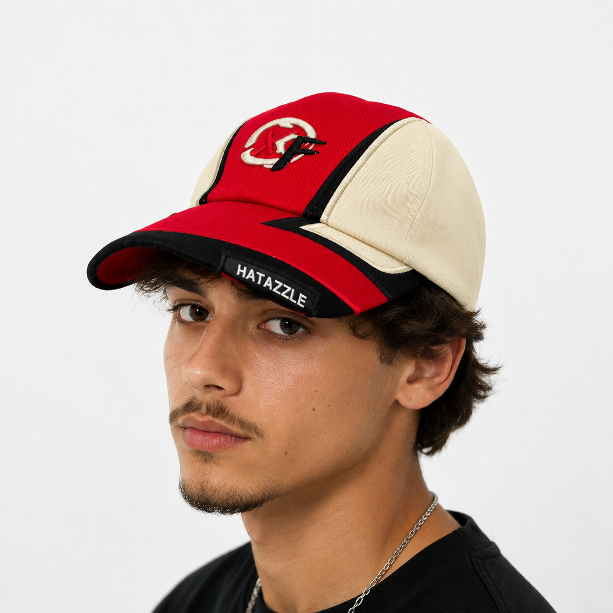 Couvre-Chef En Coton Rouge Beige Et Noir