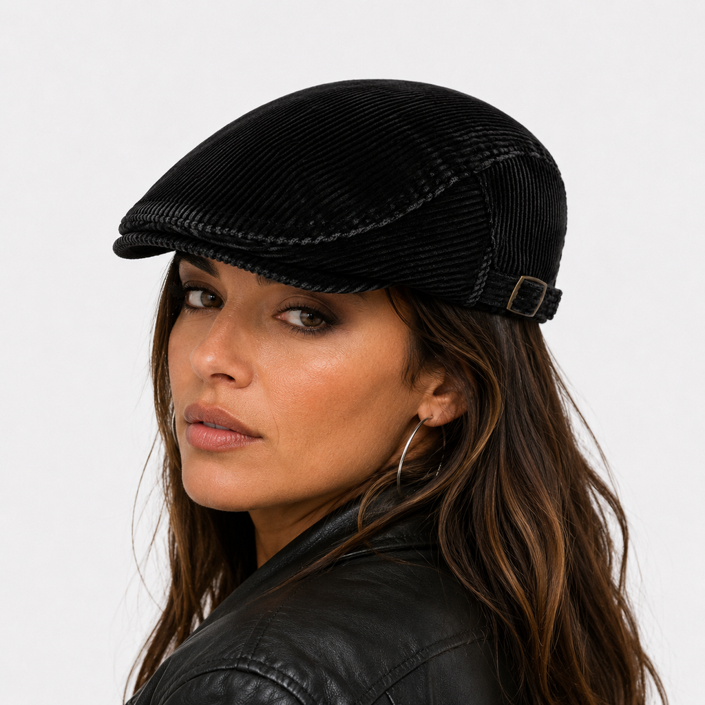 Béret Unisexe Velours Côtelé Noir Classique