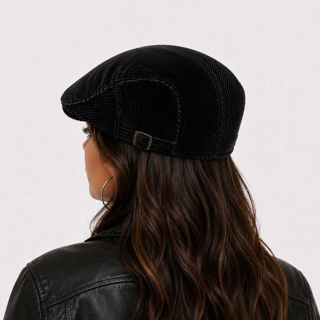 Béret Unisexe Velours Côtelé Noir Classique