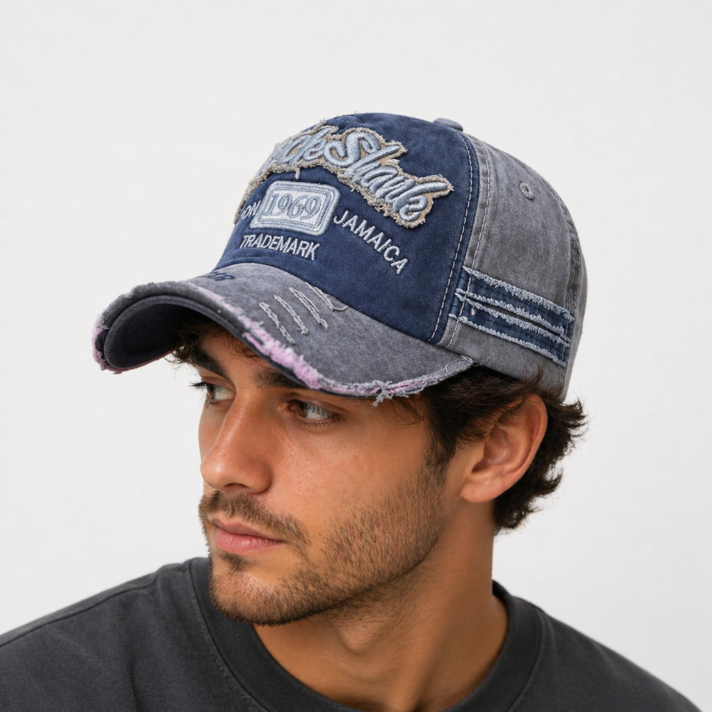 Casquette Snapback Bleu 1969 déchiré en Cotton