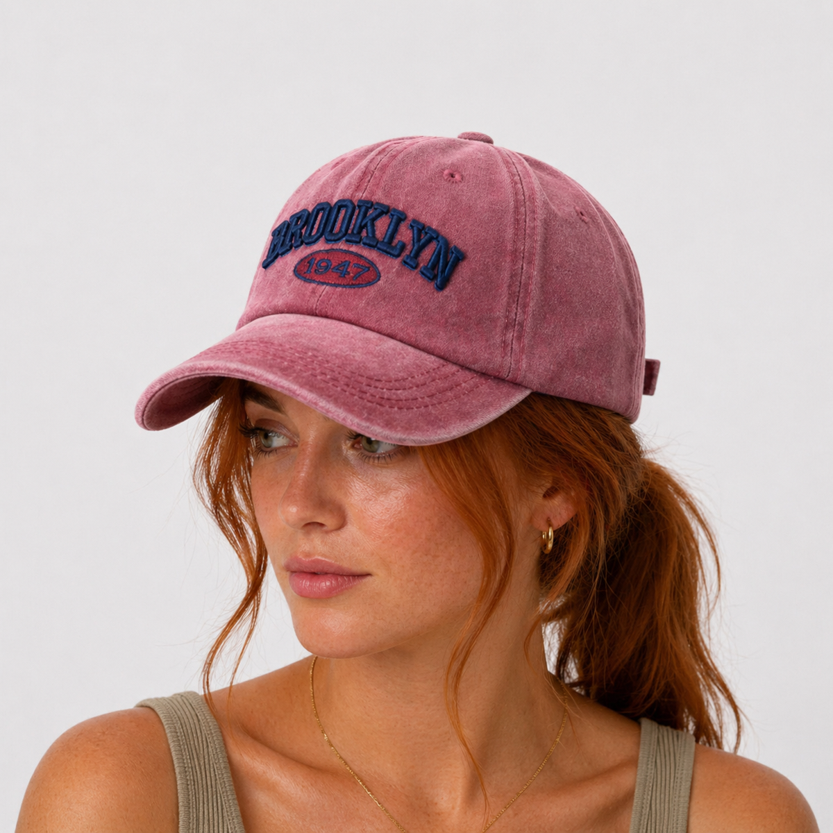 Casquette Rétro Baseball Brooklyn Rouge Vin en coton 1947