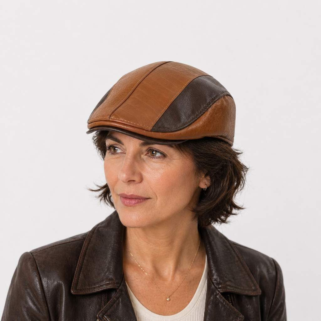Béret de taxi en cuir Marron