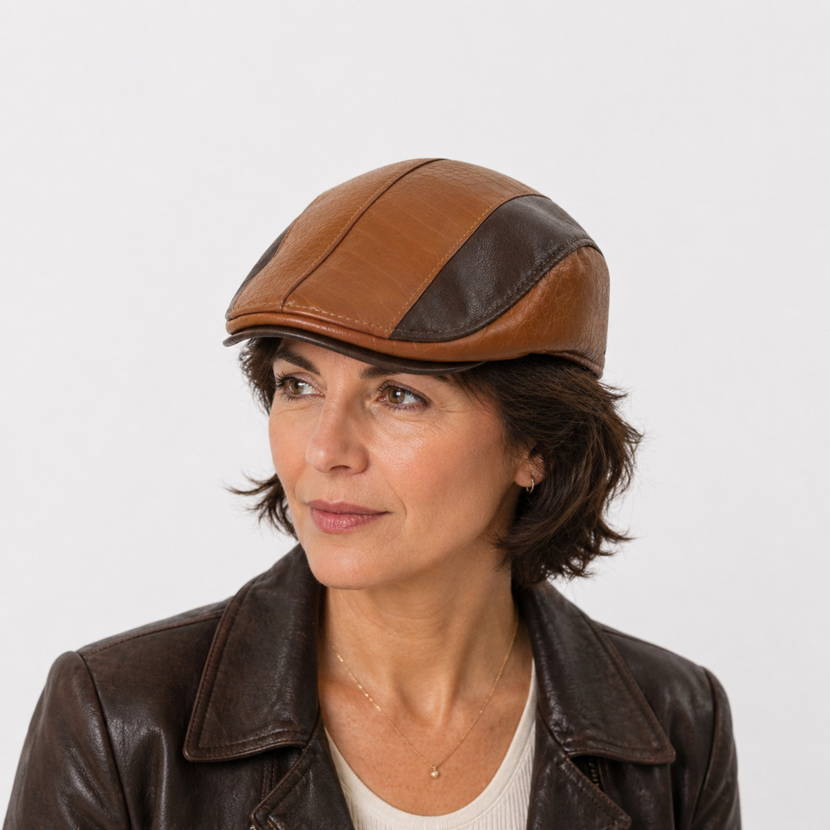 Béret de taxi en cuir Marron