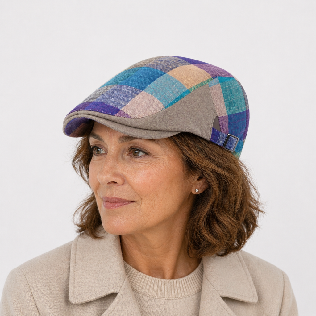 Béret à carreaux Bleu