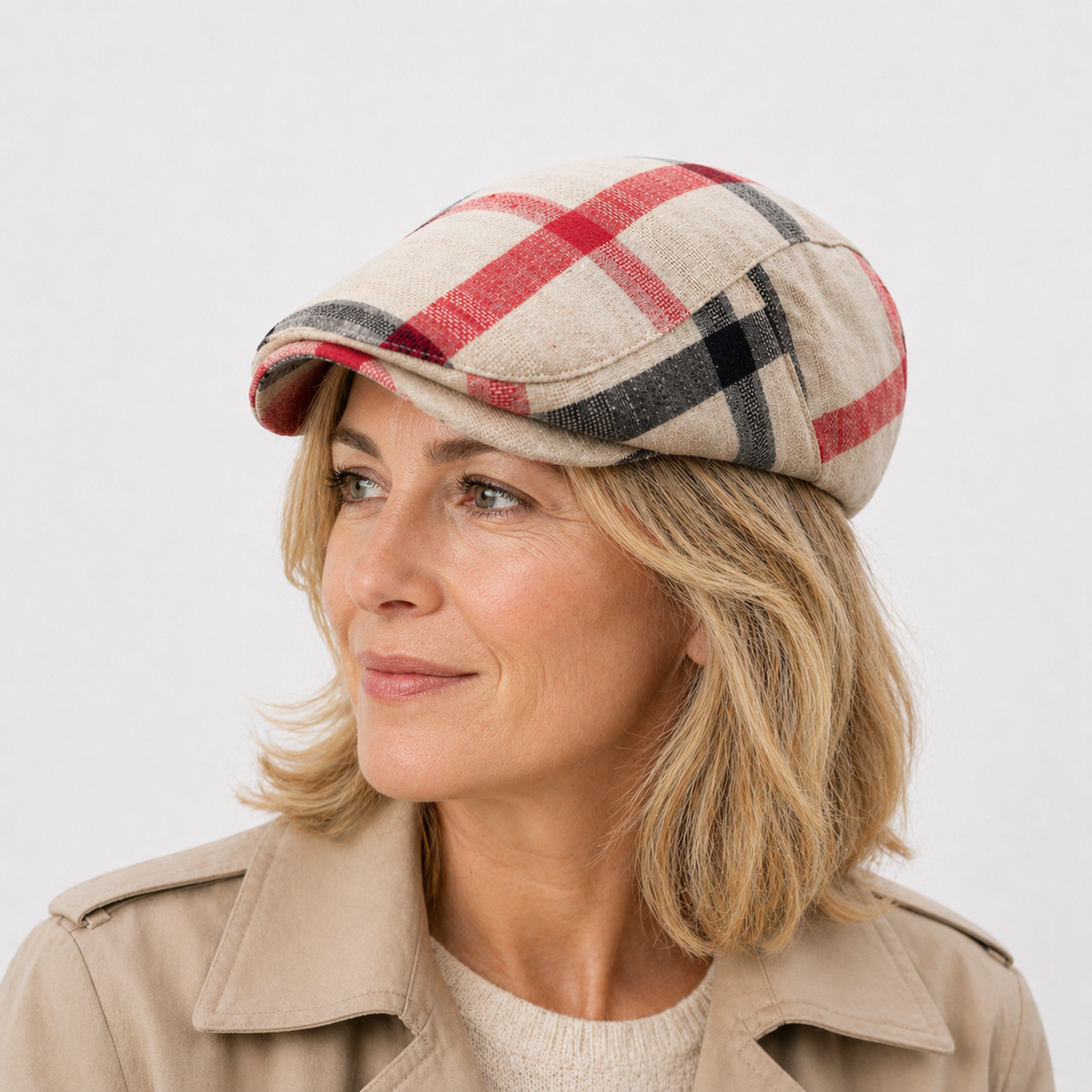 Casquette Plate Anglaise Beige & Rouge