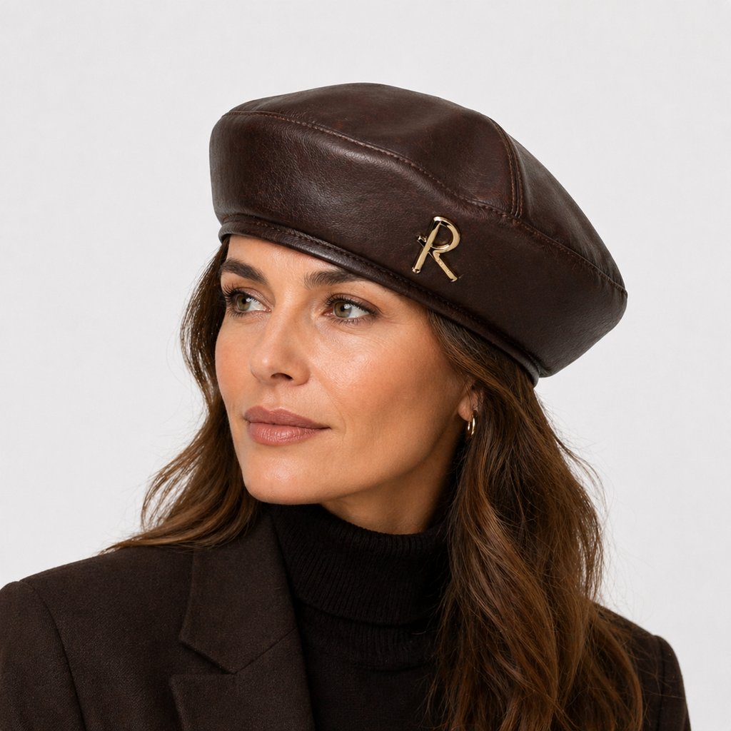 Béret coréen avec lettre R Marron
