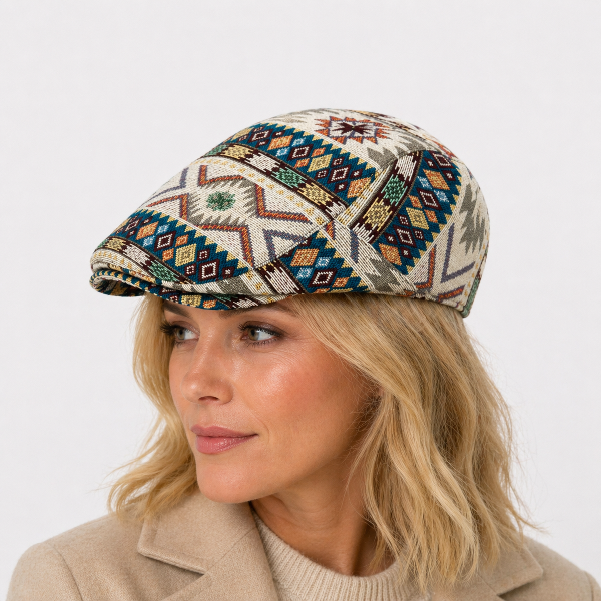 Bonnet de peintre mosaïque beige en polyester