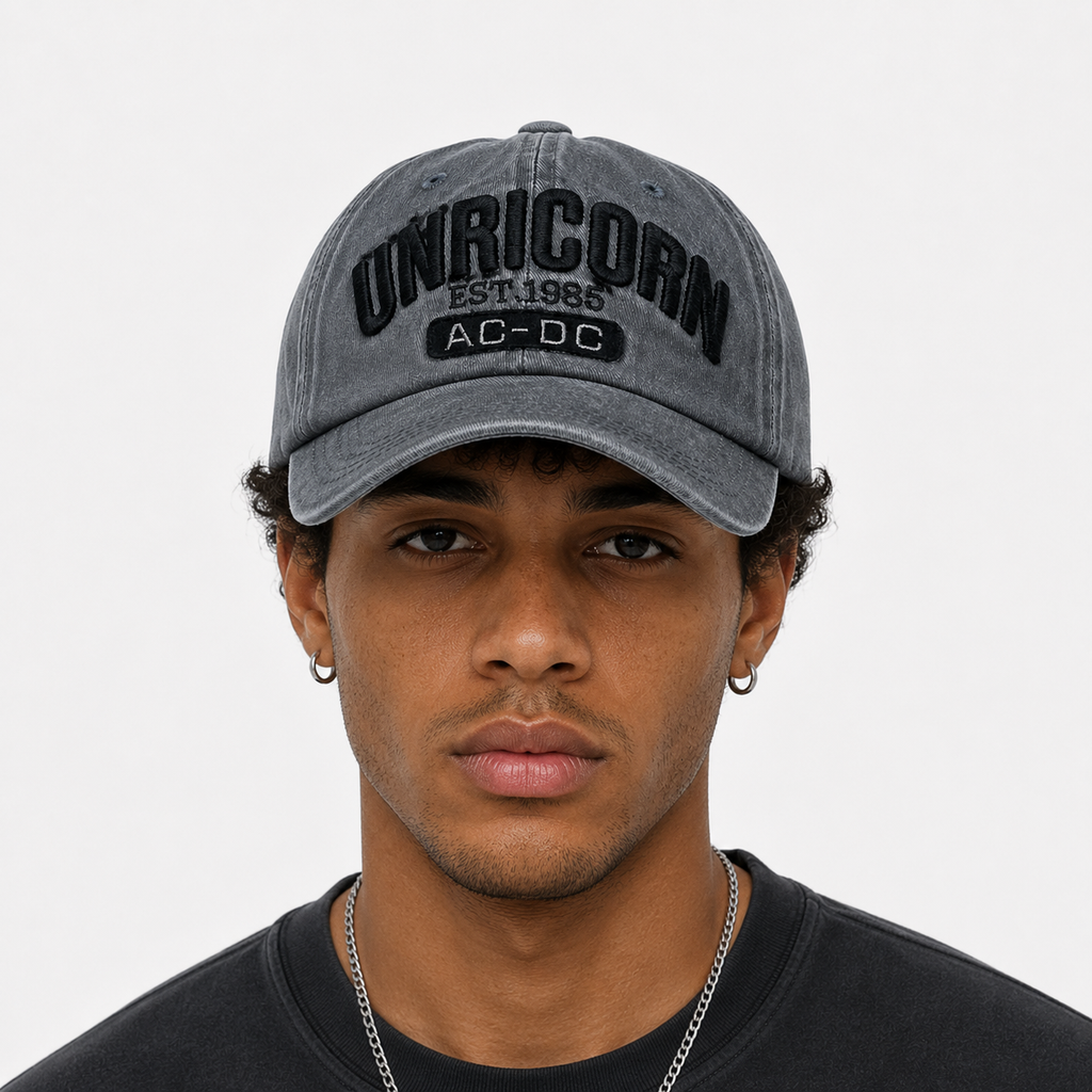 Casquette Vintage Grise AC-DC Brodée Homme & Femme