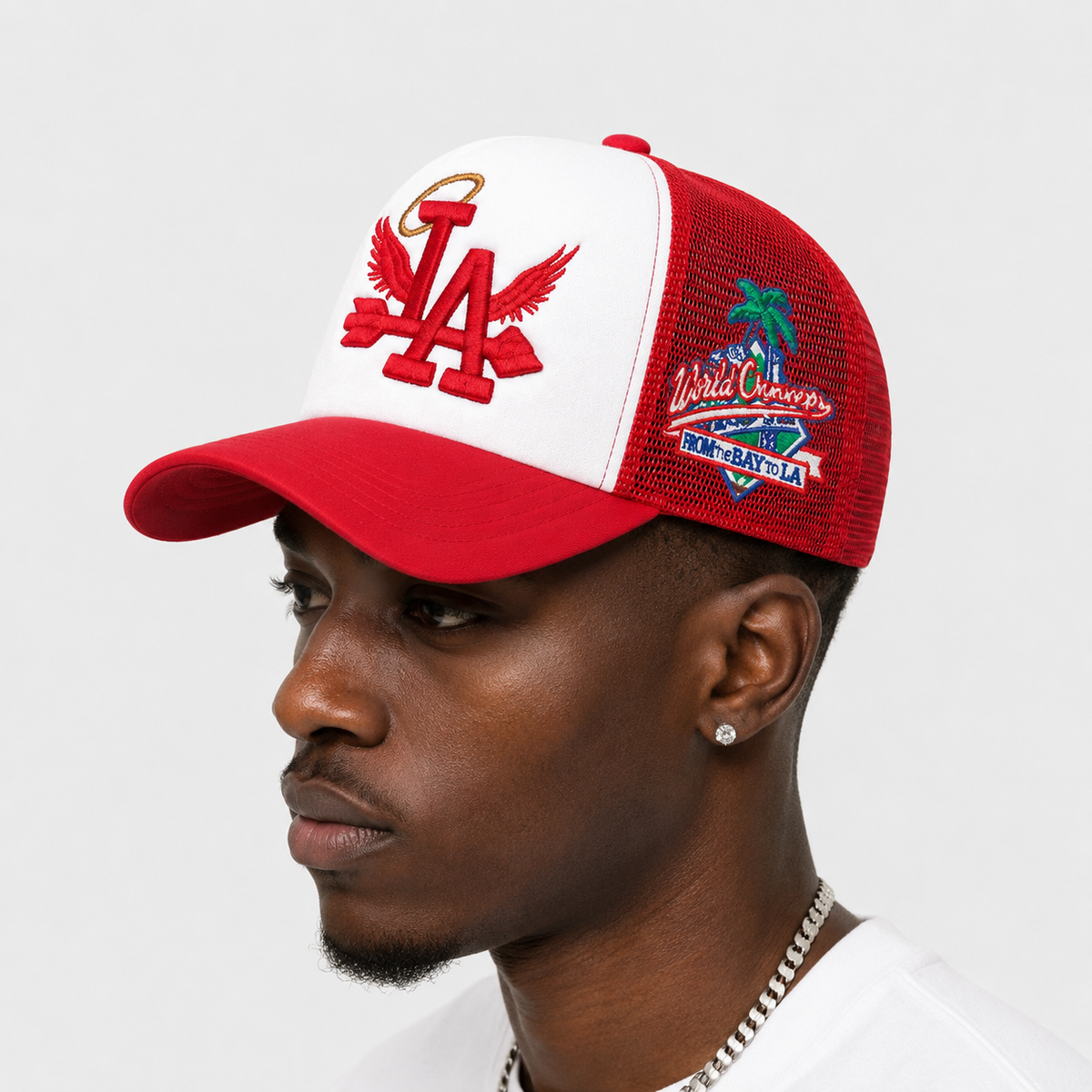 Casquette Trucker LA Rouge et Blanche – Filet Respirant Vintage