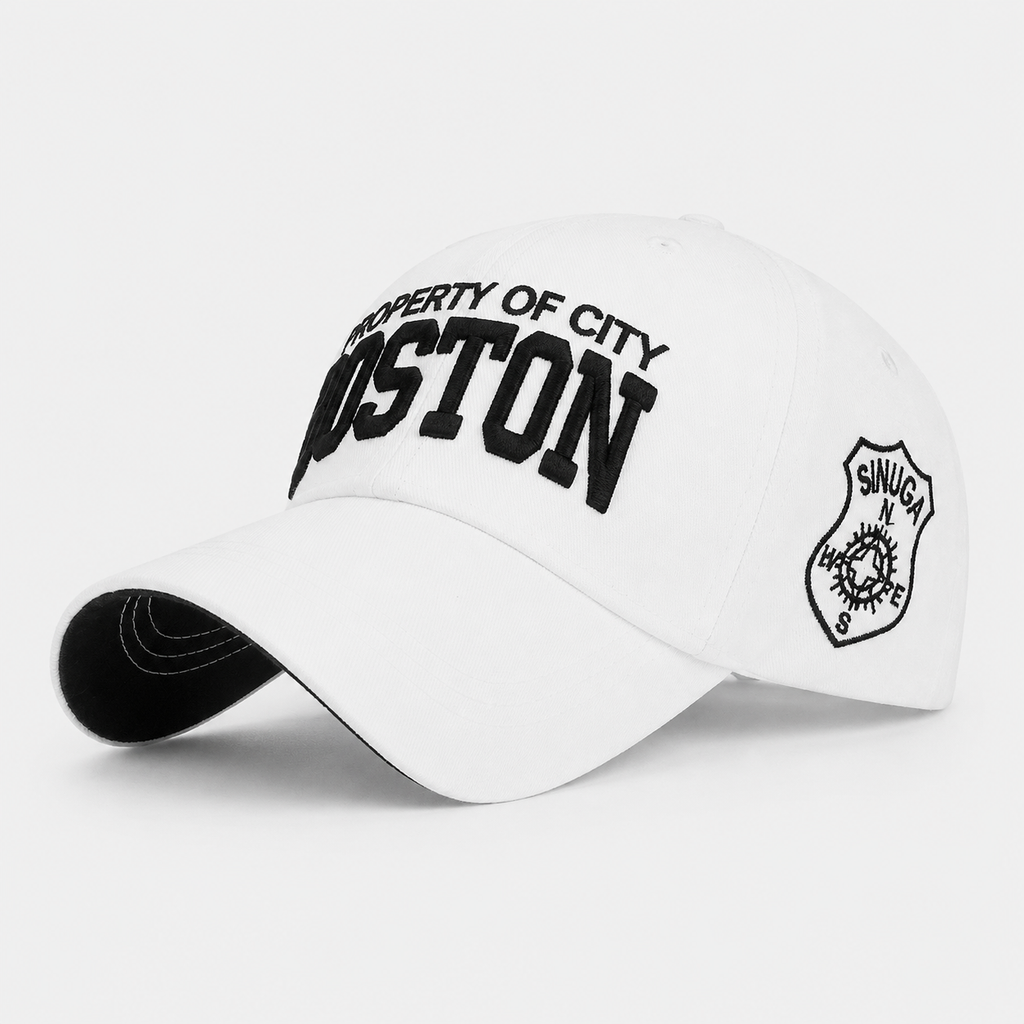 Casquette Boston Blanche Broderie Noire Premium