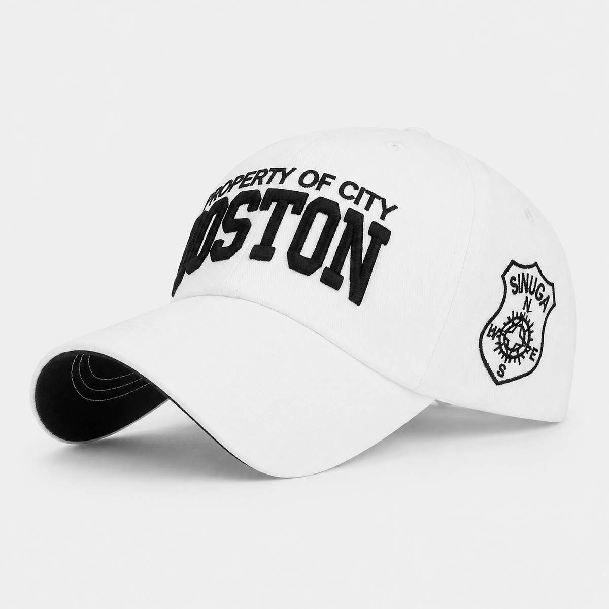 Casquette Boston Blanche Broderie Noire Premium