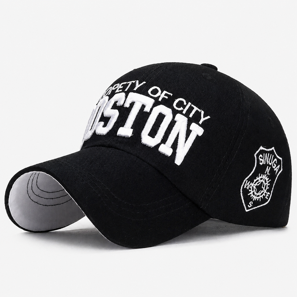 Casquette Boston Noire Brodée Blanche Streetwear