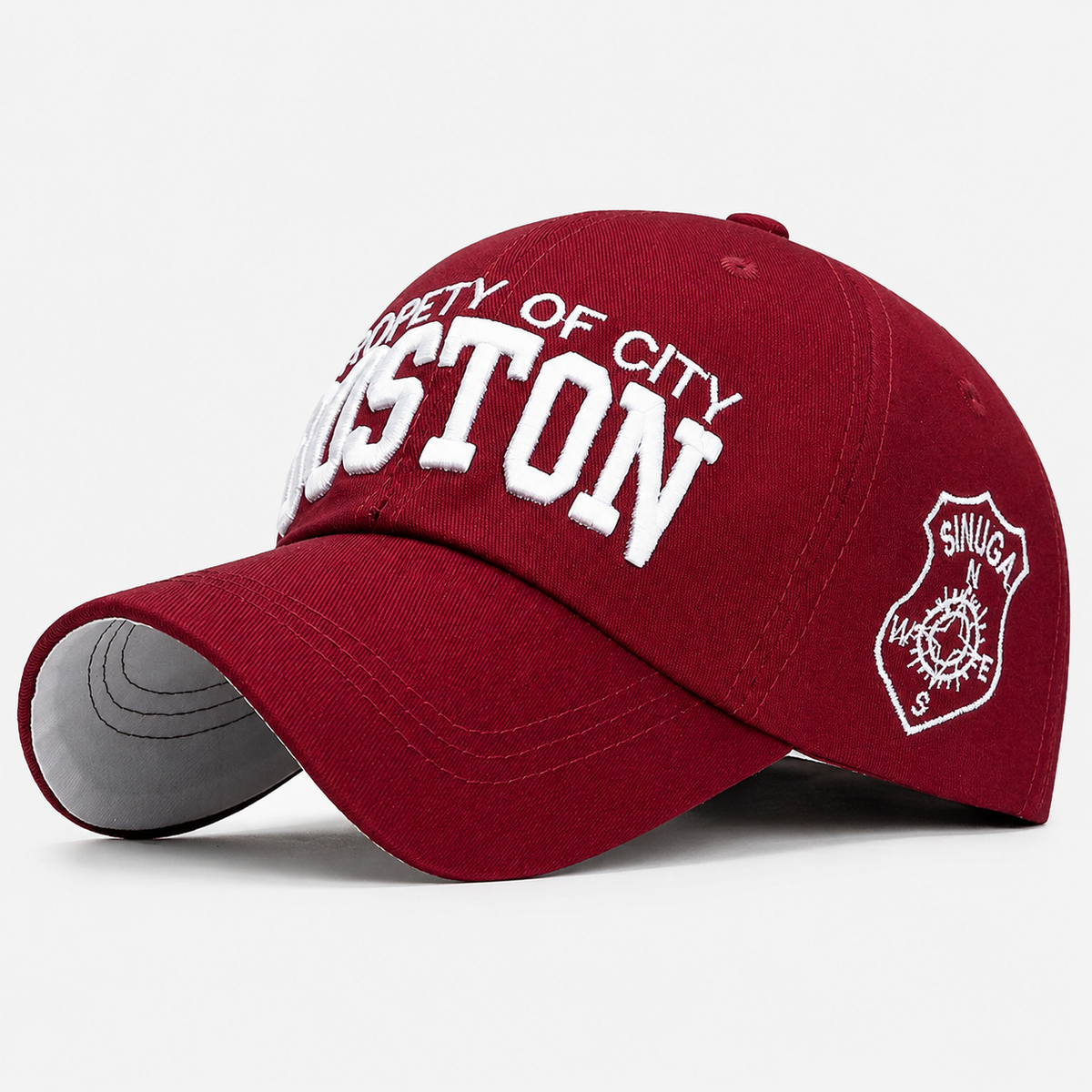 Casquette Boston Bordeaux Brodée Blanche Vintage