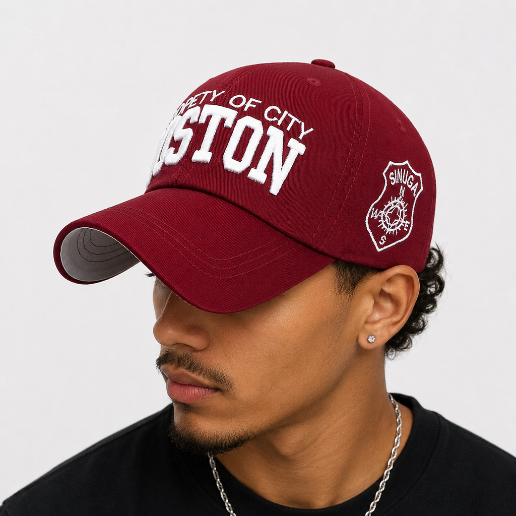 Casquette Boston Bordeaux Brodée Blanche Vintage