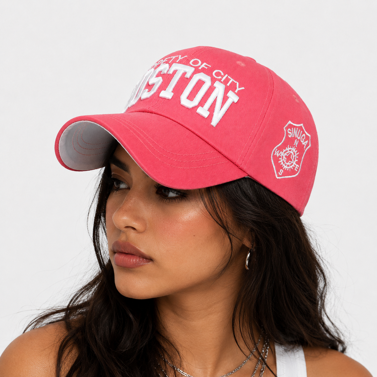 Casquette Boston Rose Brodée Blanche Femme & Homme