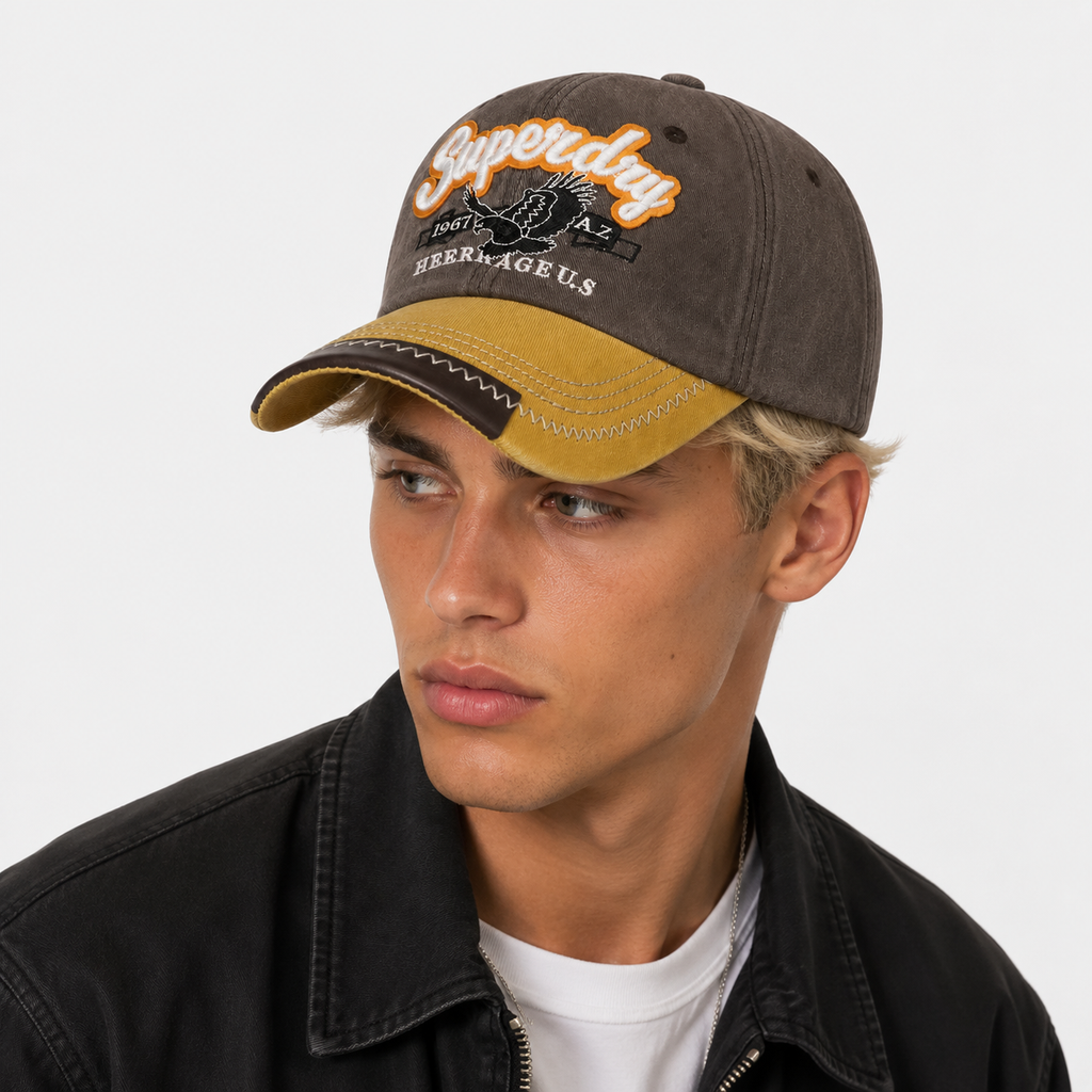 Casquette Vintage Superdry Marron Jaune Style Heritage