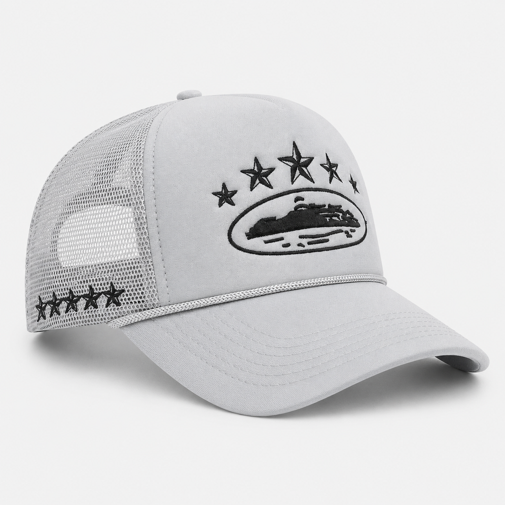 Casquette Trucker Grise Brodée Style Américain