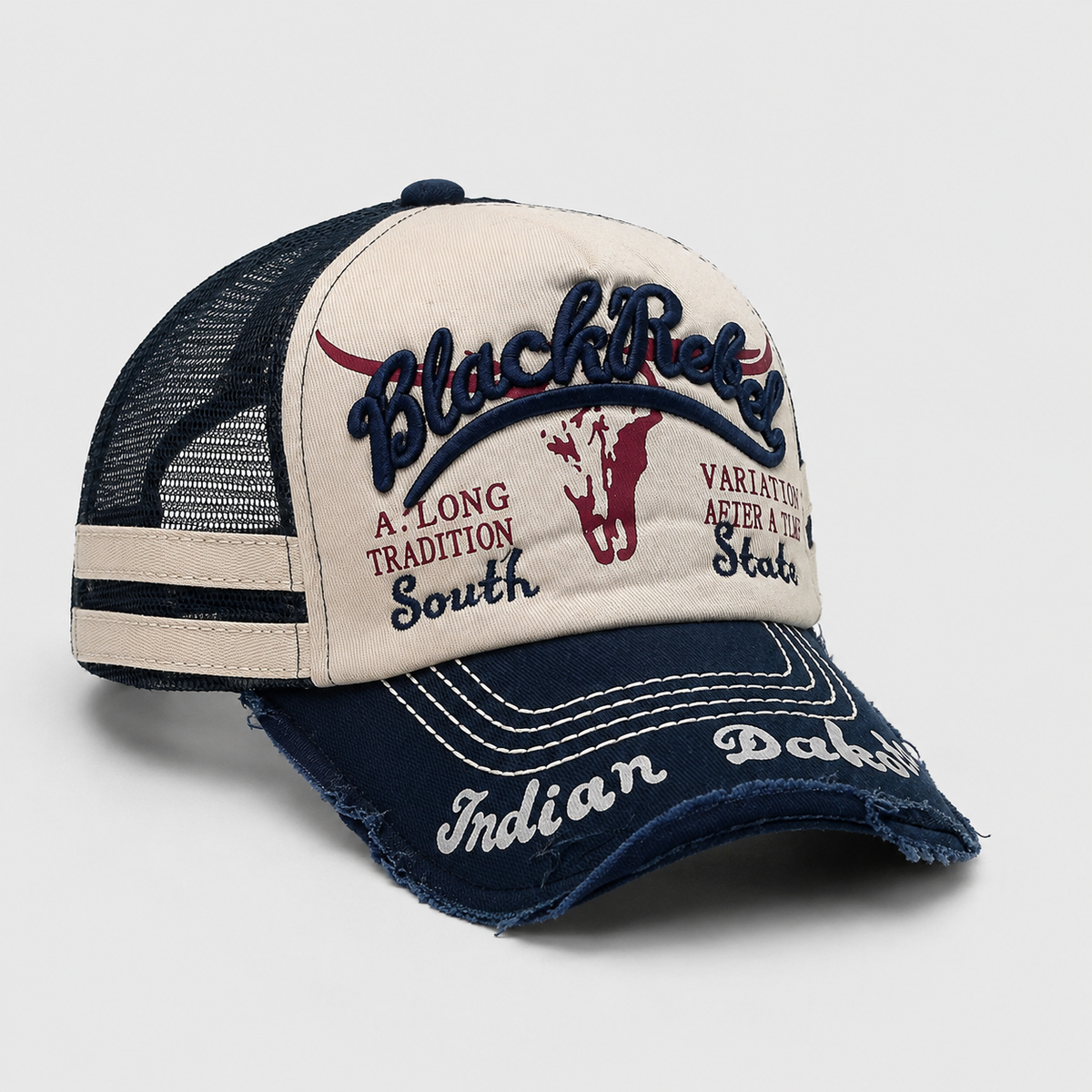 Casquette Trucker Vintage Black Rebel Beige Bleu