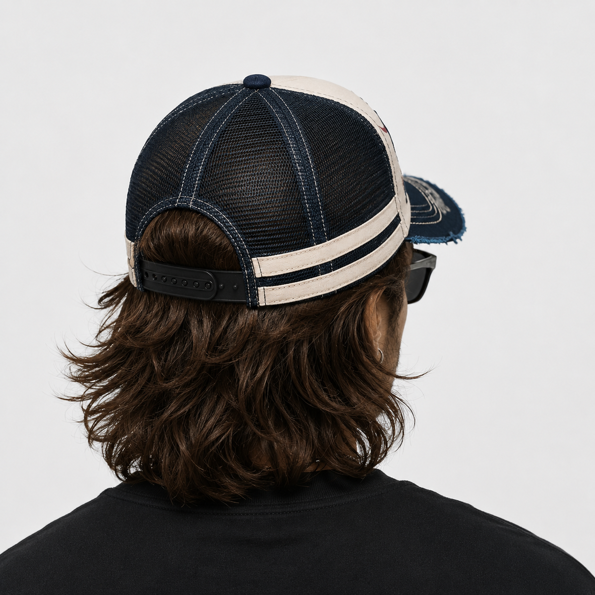 Casquette Trucker Vintage Black Rebel Beige Bleu