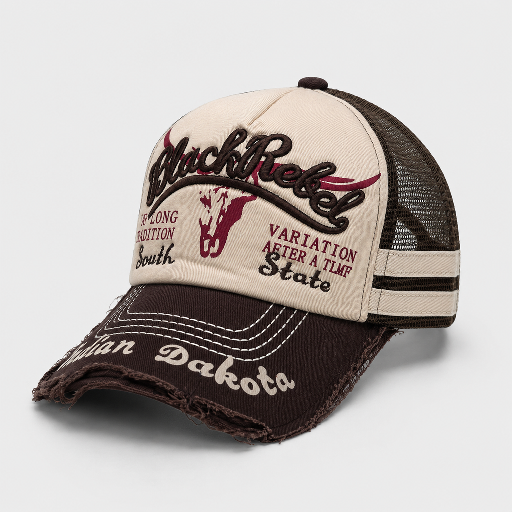 Casquette Trucker Western Black Rebel Marron Vintage