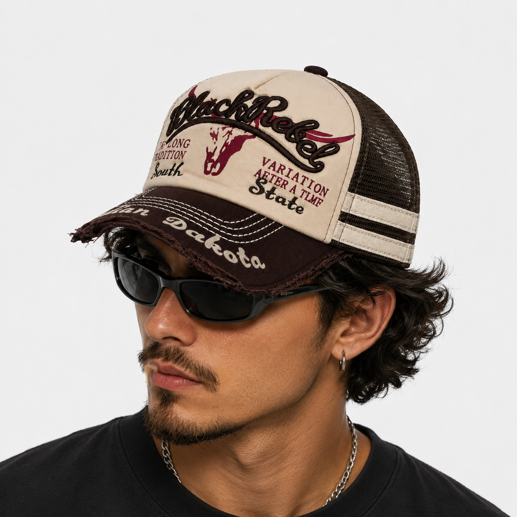 Casquette Trucker Western Black Rebel Marron Vintage