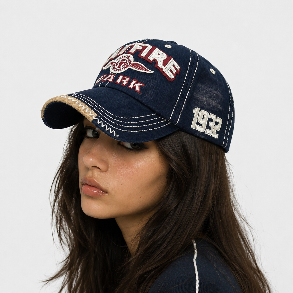 Casquette Vintage Bleue Wildfire Park 1932 Brodée