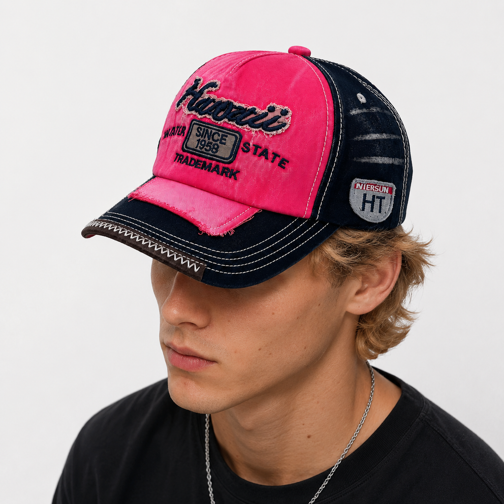 Casquette Baseball Vintage Rose Brodée